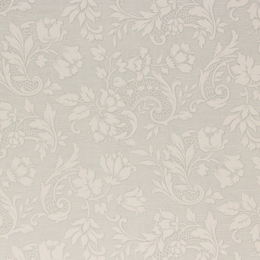 1960's Vintage Wallpaper Textured Embossed White Floral on Gray by the ...
