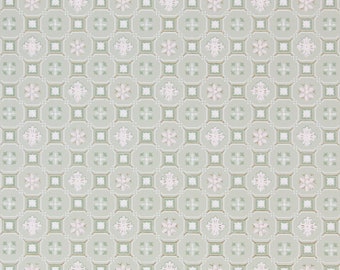 1950s Vintage Wallpaper Pink Geometric on Light Green by the Yard