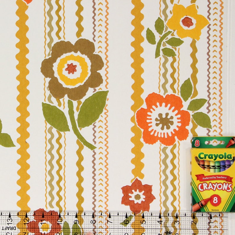 1970s Vintage Wallpaper - Vinyl Retro Avocado Green Chocolate Brown ...