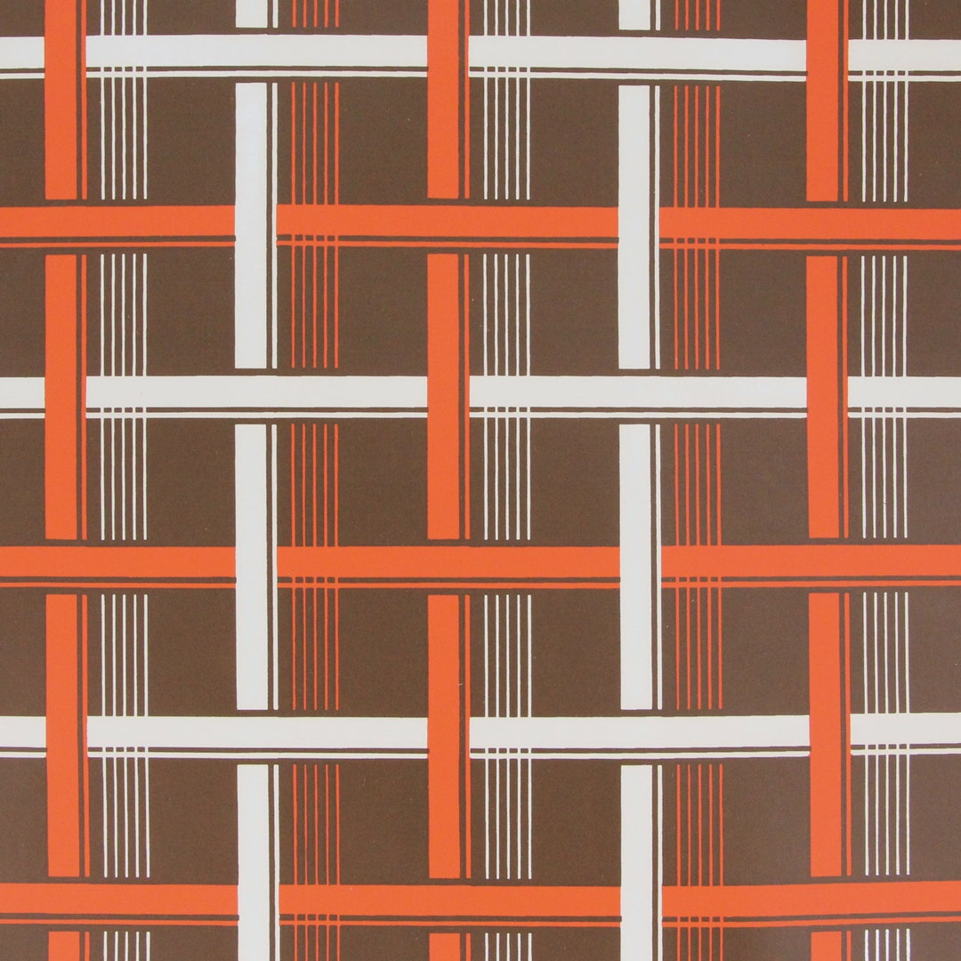 1970s Vintage Wallpaper - Vinyl Orange Brown and White Plaid, Sold by ...
