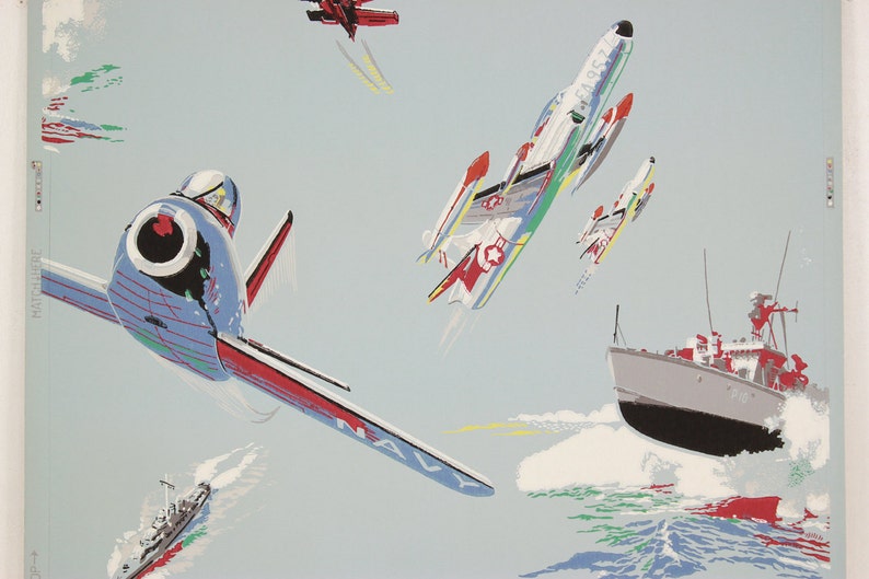 1950s Vintage Wallpaper Navy Fighter Planes Battleships on Etsy