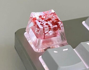 Copritasti epossidici di alta qualità con fiori di ciliegio, foglie traslucide e fiori secchi, accessori per tastiera meccanica giapponese, regalo unico