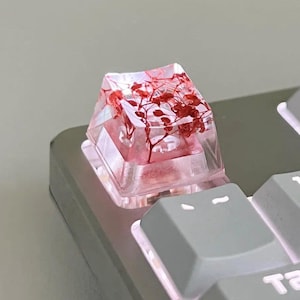 高品質のエポキシ桜キーキャップ、半透明の葉のドライフラワー、日本語メカニカルキーボードアクセサリー、ユニークなギフト