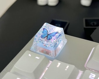 Copritasti in resina epossidica di alta qualità con motivo a fiori di ciliegio, farfalla traslucida, accessori per tastiera meccanica giapponese, regalo unico