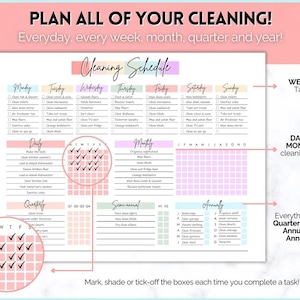 EDITABLE Cleaning Planner, Cleaning Checklist, Cleaning Schedule, Weekly House Chores, Adhd Clean Home, Monthly, Household Planner Printable