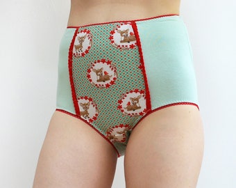 Retro slipje met herten afdrukken in Mint, lingerie, cute ondergoed