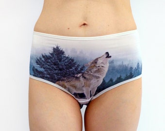 Panties with a Wolf in the Forest Landscape Lingerie Underwear
