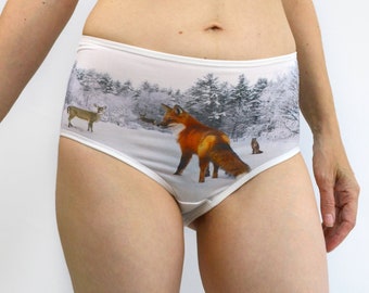 Underwear with Fox in the snow fantasy art. Panties Knickers for women.