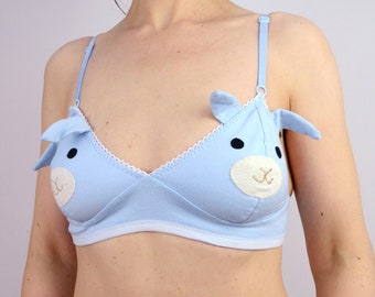 Blue Bunny Bra with Ears Cute Lingerie