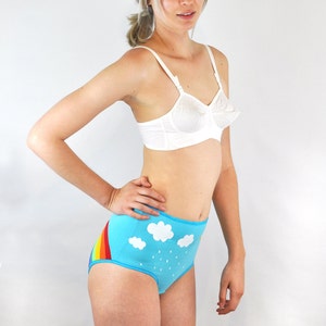 Rainbow panties with clouds, rain and sun. Unique knickers Cute lingerie for LGBTQ image 2