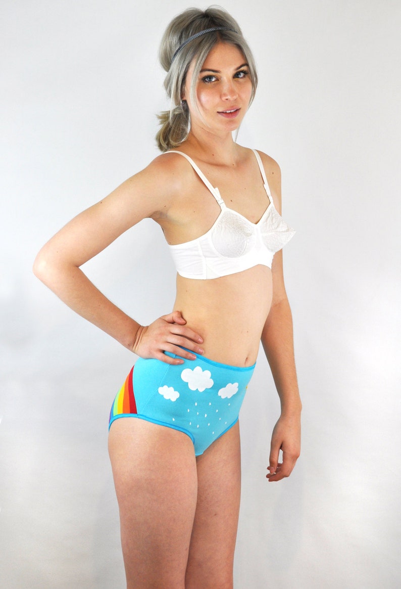 Rainbow panties with clouds, rain and sun. Unique knickers Cute lingerie for LGBTQ image 2