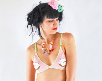 Zachte bh met donuts, doorzichtige lingerie, roze bralet