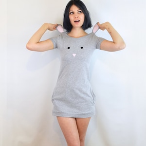 Mouse Mini Dress with Ears. Cotton Jersey Cute A-line dress