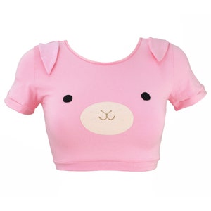 PInk Bunny Crop Top T Shirt with Ears image 2