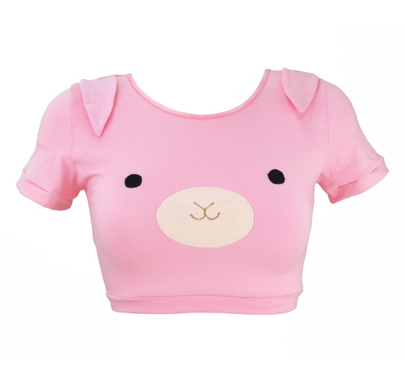 PInk Bunny Crop Top T Shirt with Ears image 2