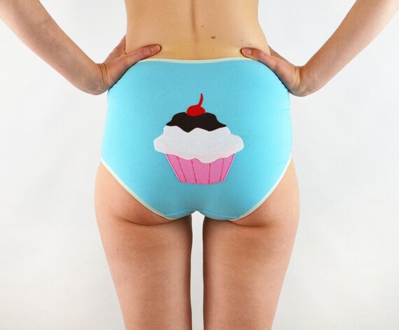 High Rise Panties With Cup Cake, Blue Lingerie, Cute Underwear -  Norway