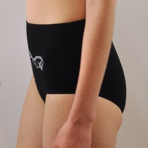 Black panties with white screen printed uterus underwear image 3