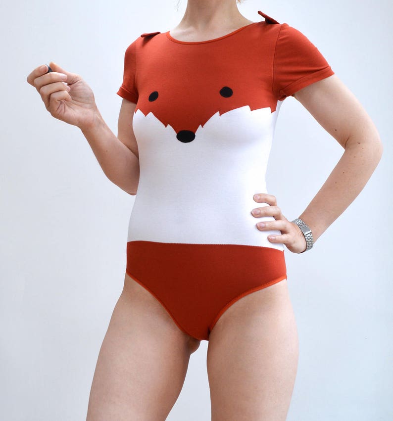 Fox Bodysuit with Ears and Tail Underwear Halloween Costume Fox Playsuit image 2