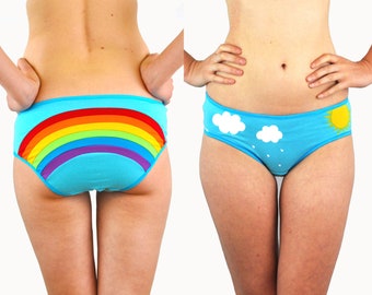 Rainbow panties with clouds and sun, Cute Underwear, unique lingerie
