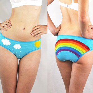 Rainbow panties with clouds and sun, Cute Underwear, unique lingerie image 2