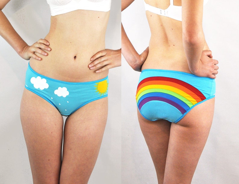 Rainbow panties with clouds and sun, Cute Underwear, unique lingerie image 2