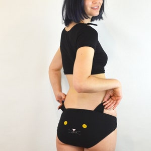 Panties with Black Cat Face and Ears Knickers Lingerie Underwear image 2