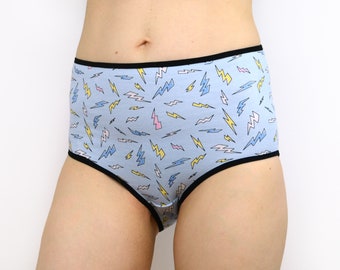 High Rise Blue Panties with Lightning Pattern