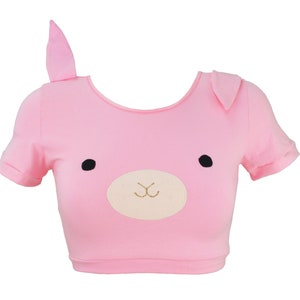 PInk Bunny Crop Top T Shirt with Ears image 1