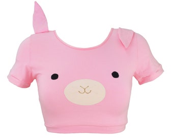 PInk Bunny Crop Top T Shirt with Ears