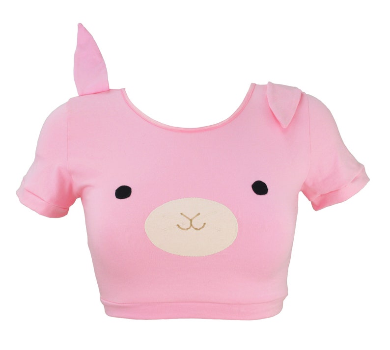 PInk Bunny Crop Top T Shirt with Ears image 1