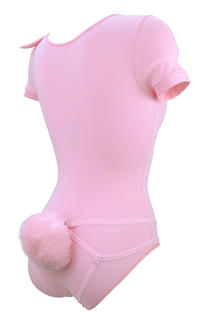 Pink Bunny Girl Bodysuit With Ears and Detachable Fluffy Tail Etsy