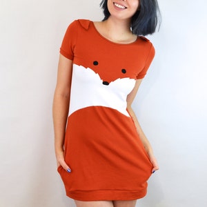 Fox-jurk met oren, katoenjersey mini-jurk met zakken afbeelding 2