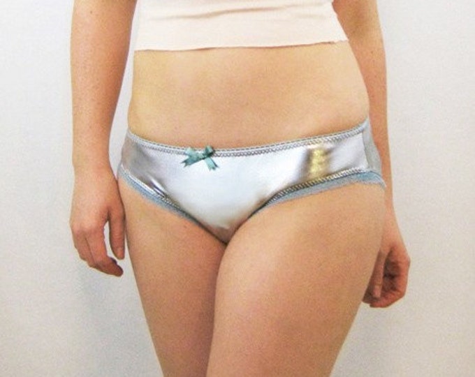 Silver Metallic Spandex Panties With Aqua Blue Trim Lingerie Etsy