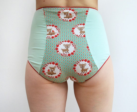 Retro Panties With Deer Print in Mint, Lingerie, Cute Underwear 