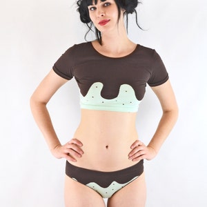 Ice cream Crop top with mint choc chip ice cream and chocolate sauce applique image 2