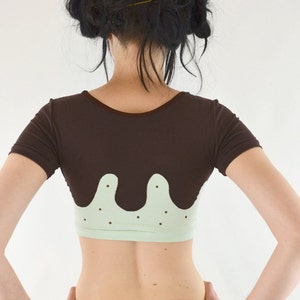 Ice cream Crop top with mint choc chip ice cream and chocolate sauce applique image 4