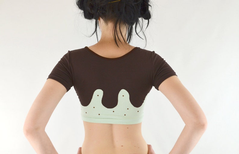 Ice cream Crop top with mint choc chip ice cream and chocolate sauce applique image 4