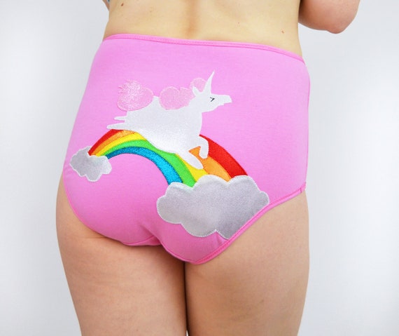 Rainbow Panties With Sparkly Unicorn High Waist Lingerie 3 Color Options 