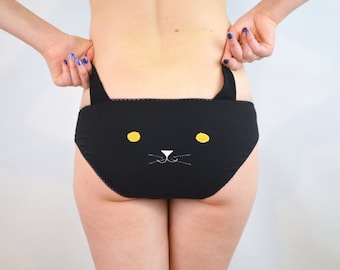 Panties with Black Cat Face and Ears Knickers Lingerie Underwear