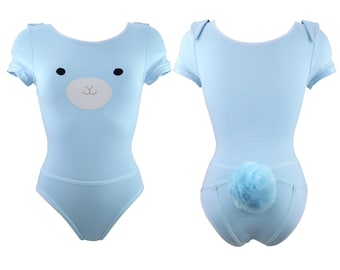 Blue Bunny Bodysuit with Detachable Harness fluffy Tail