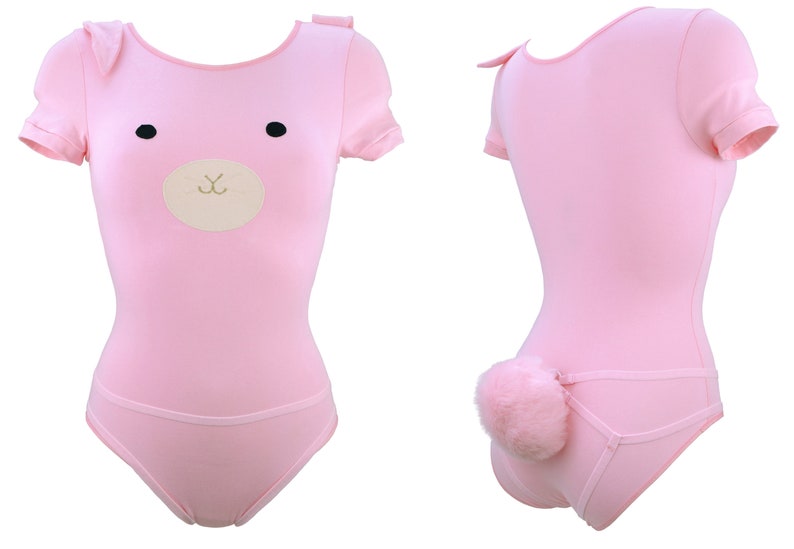 Pink Bunny Girl Bodysuit With Ears and Detachable Fluffy Tail Etsy