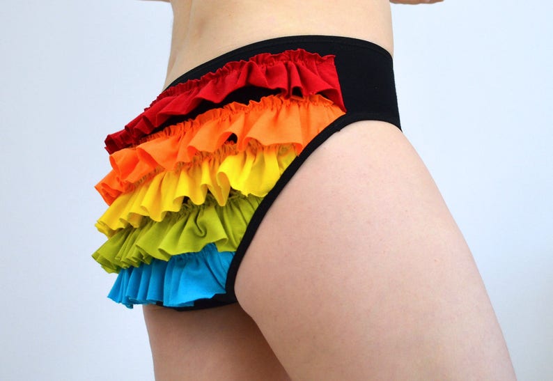 Lingerie Panties Rainbow frilly knickers on black lingerie image 1