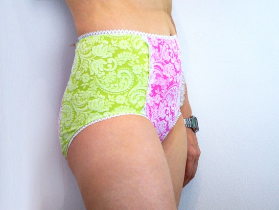 Lace Lingerie Knickers With Pink and Green Embossed Lacy Fabric, Underwear,  -  UK