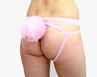 Pink Bunny Tail Lingerie Harness with Detachable Tail