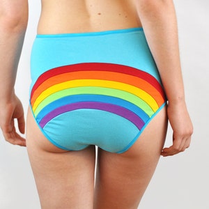 Rainbow panties with clouds, rain and sun. Unique knickers Cute lingerie for LGBTQ image 3