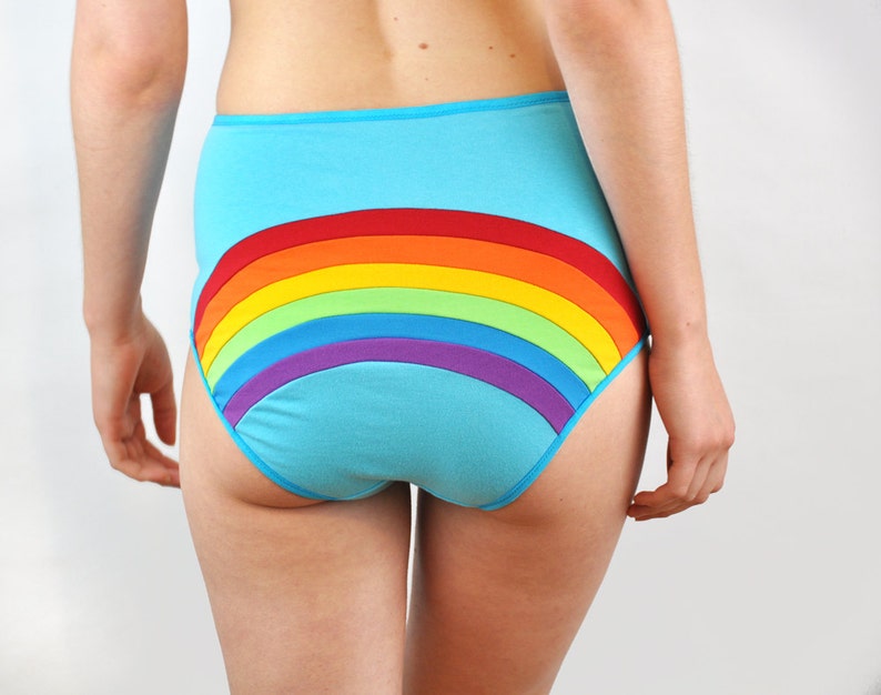 Rainbow panties with clouds, rain and sun. Unique knickers Cute lingerie for LGBTQ image 3