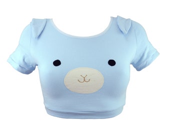 Crop Top with Blue Bunny Face and Ears