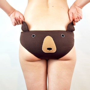 Knickers with brown bear face and ears. Lingerie underwear