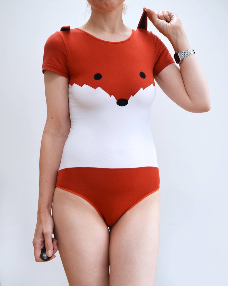 Fox Bodysuit with Ears and Tail Underwear Halloween Costume Fox Playsuit image 7