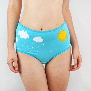 Rainbow panties with clouds, rain and sun. Unique knickers Cute lingerie for LGBTQ image 4